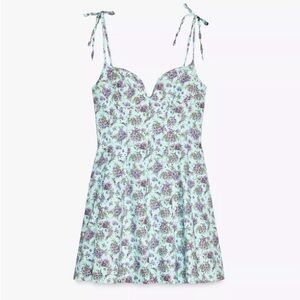 Zara Light Blue and Purple Floral Mini Dress